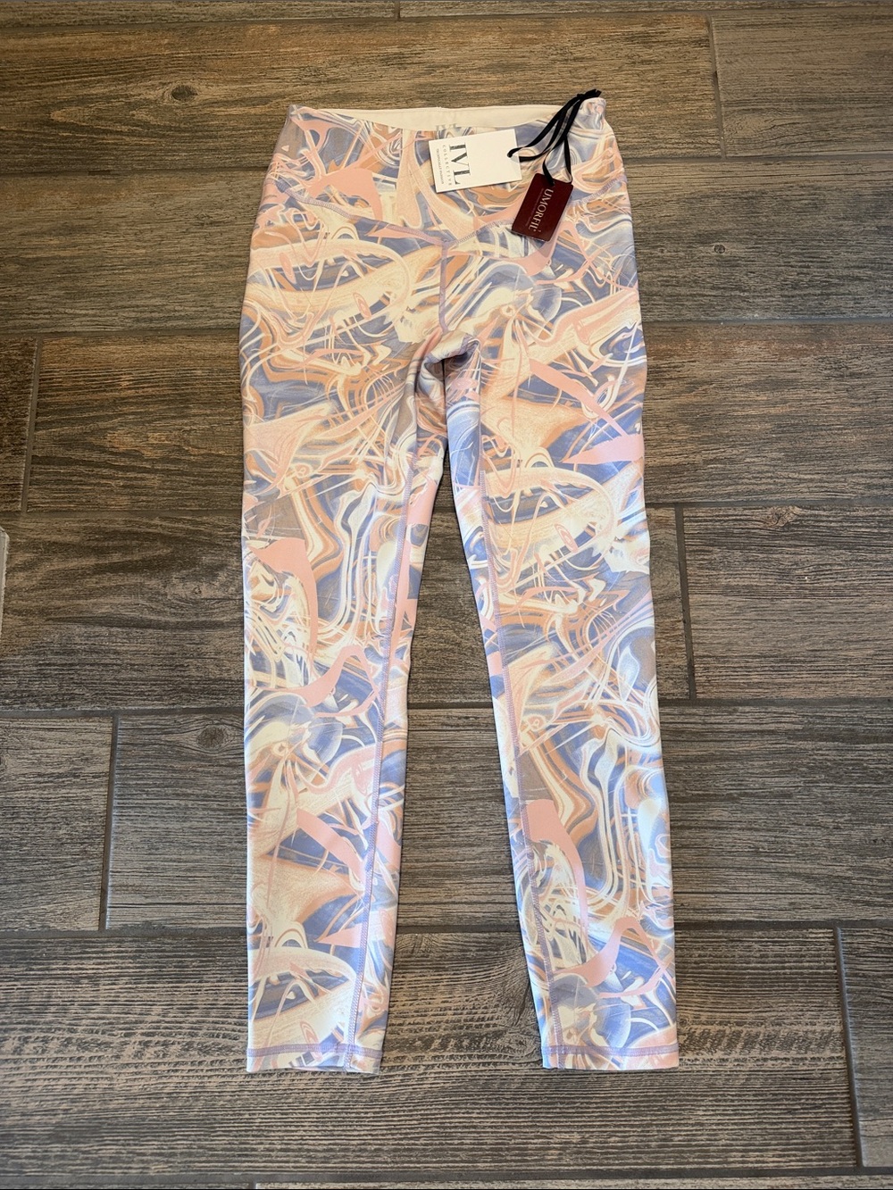 High-Rise Abstract Print Leggings in Pastel Pink & Blue